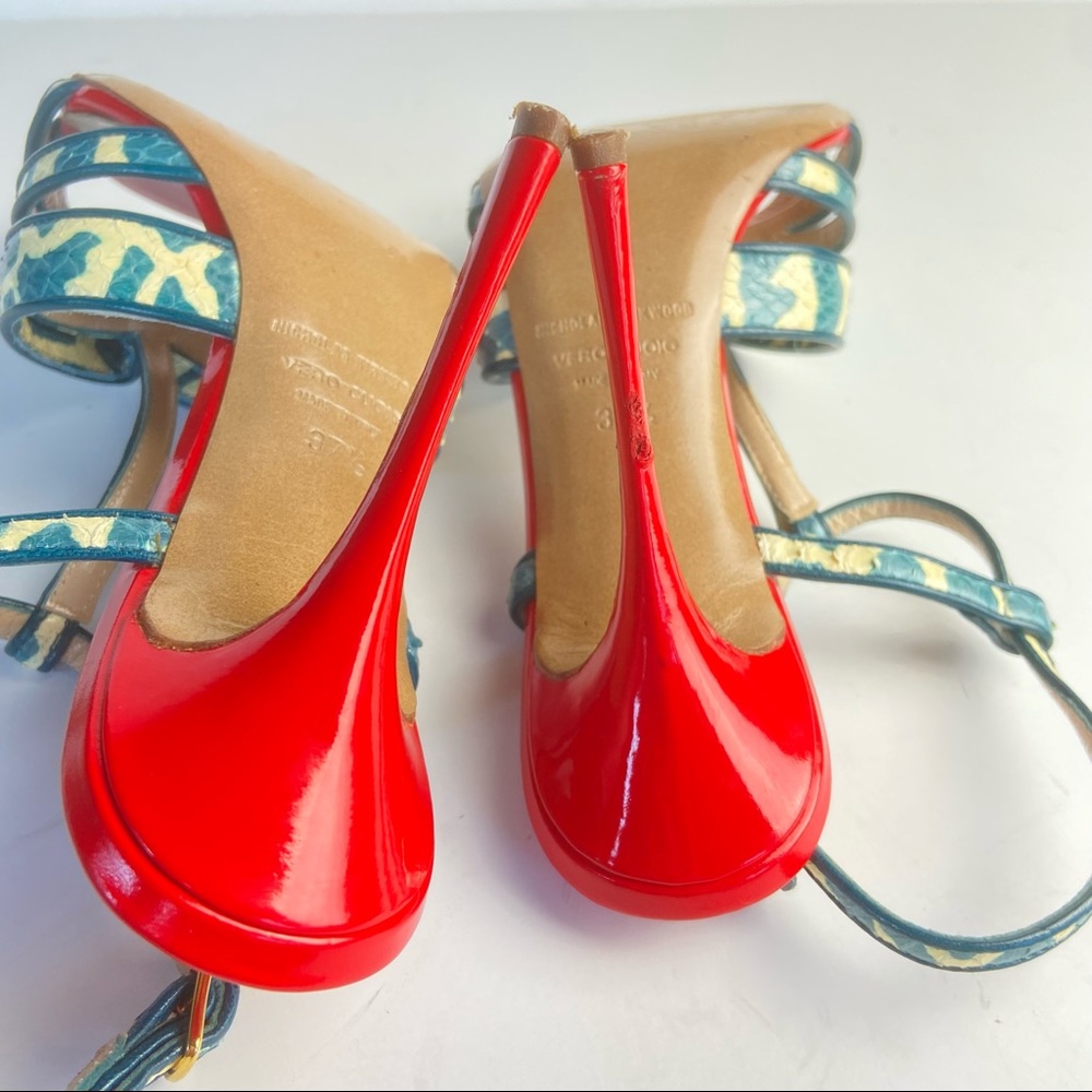 Nicholas Kirkwood red white blue green snakeskin sandals - Picture 8 of 9